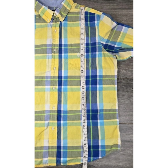 Chaps Shirt Mens L Large Yellow Plaid Easy Care SS Button Up‎ - Picture 8 of 11